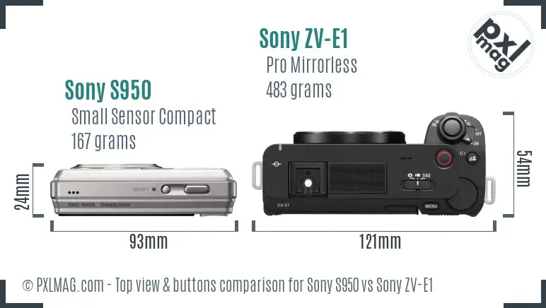 Sony S950 vs Sony ZV-E1 top view buttons comparison Sony S950 vs Sony ZV-E1 top view buttons comparison