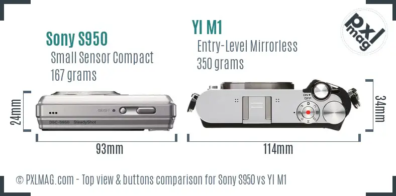 Sony S950 vs YI M1 top view buttons comparison