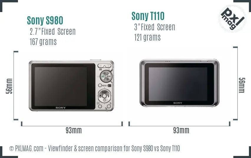 Sony S980 vs Sony T110 Screen and Viewfinder comparison