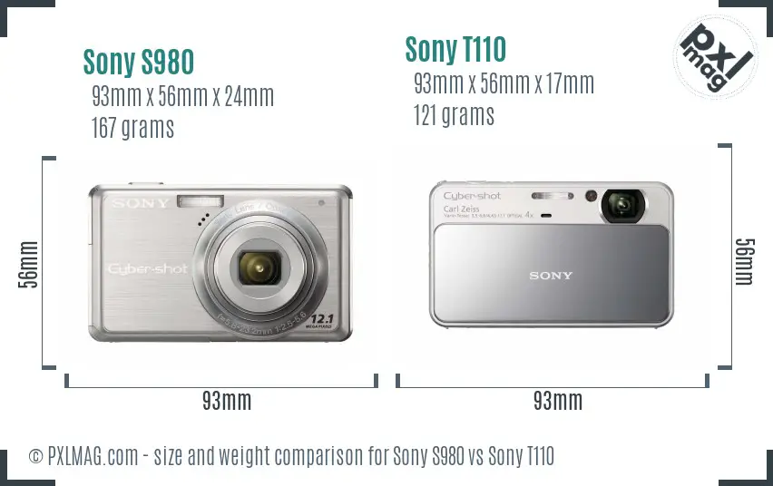 Sony S980 vs Sony T110 size comparison
