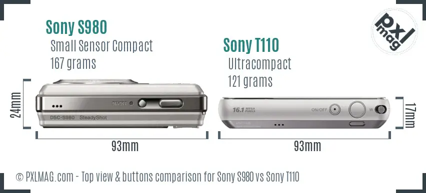 Sony S980 vs Sony T110 top view buttons comparison