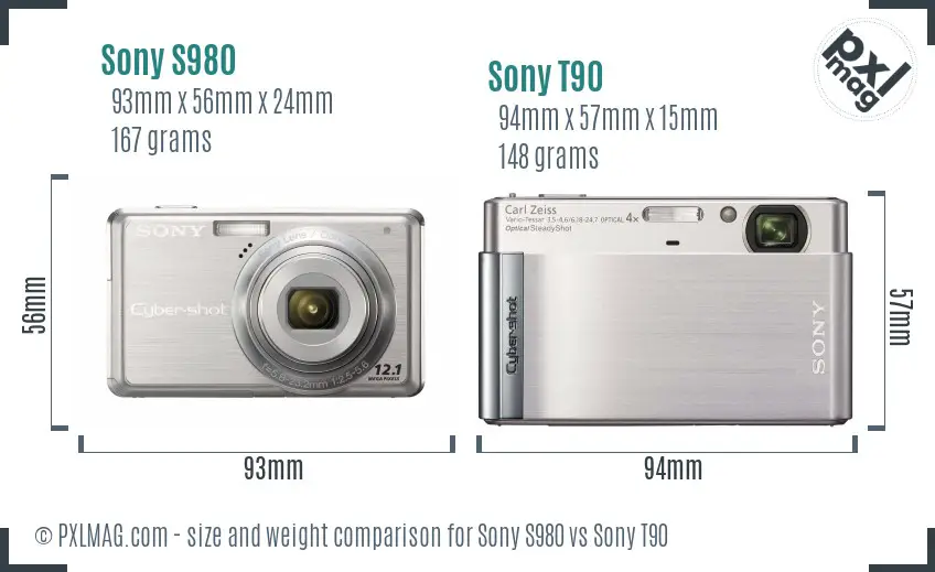 Sony S980 vs Sony T90 size comparison