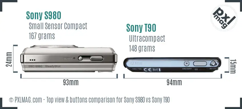Sony S980 vs Sony T90 top view buttons comparison