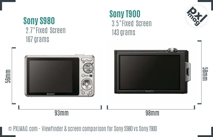 Sony S980 vs Sony T900 Screen and Viewfinder comparison