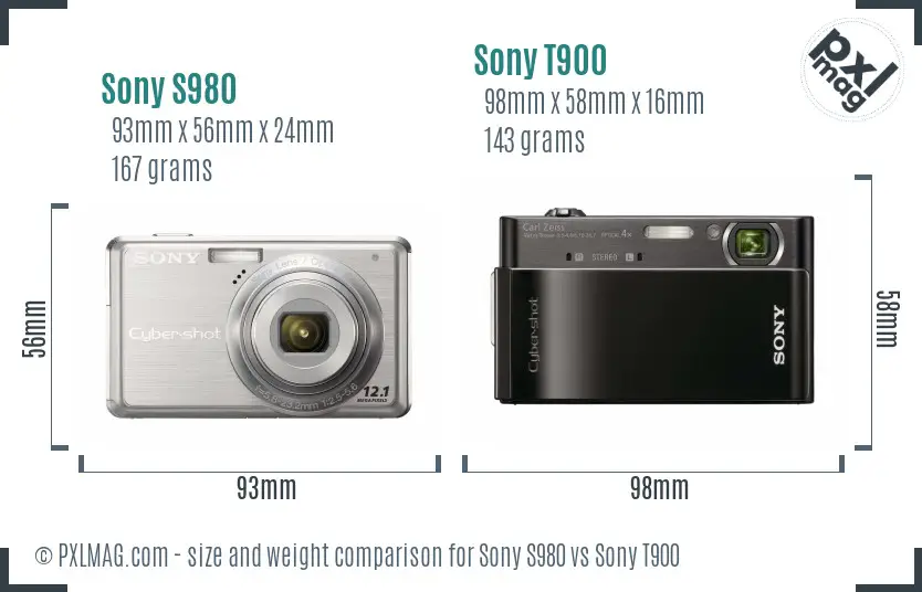 Sony S980 vs Sony T900 size comparison