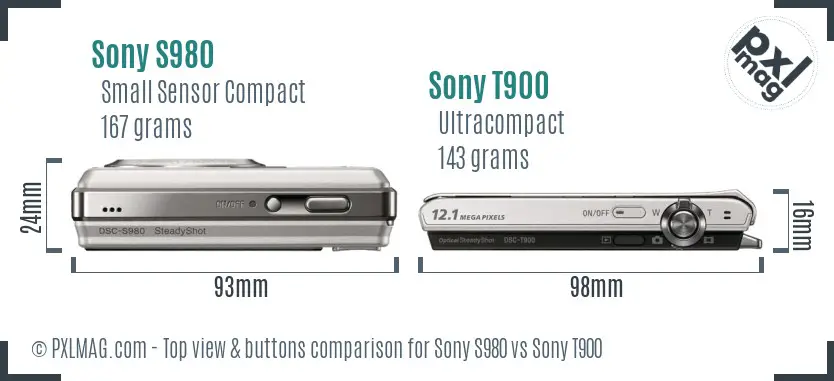 Sony S980 vs Sony T900 top view buttons comparison