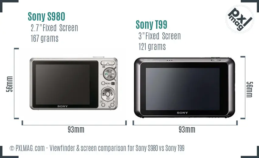 Sony S980 vs Sony T99 Screen and Viewfinder comparison