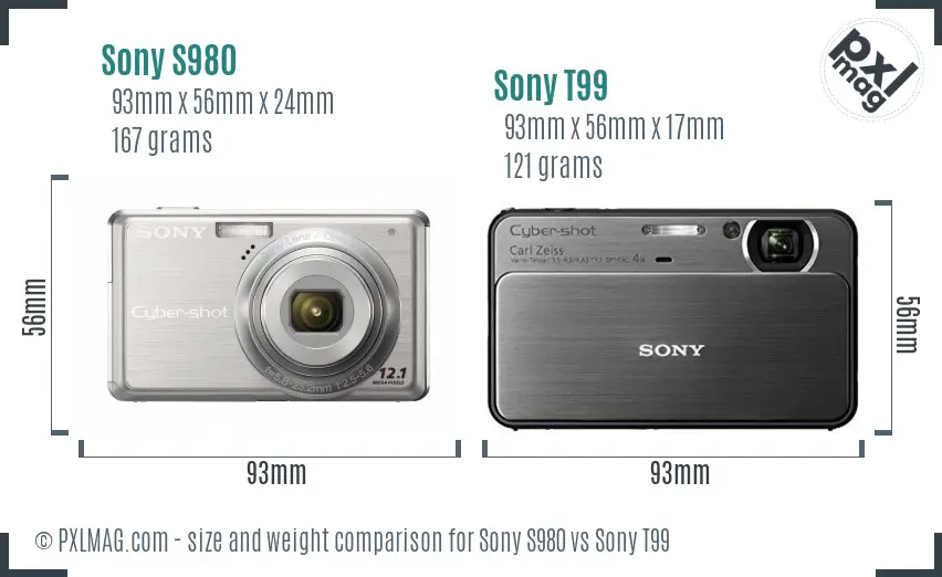 Sony S980 vs Sony T99 size comparison