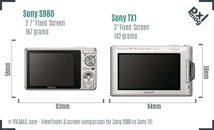 Sony S980 vs Sony TX1 Screen and Viewfinder comparison
