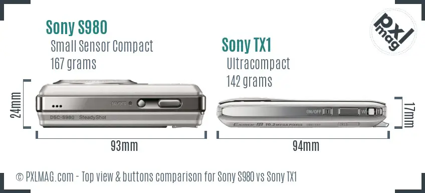 Sony S980 vs Sony TX1 top view buttons comparison