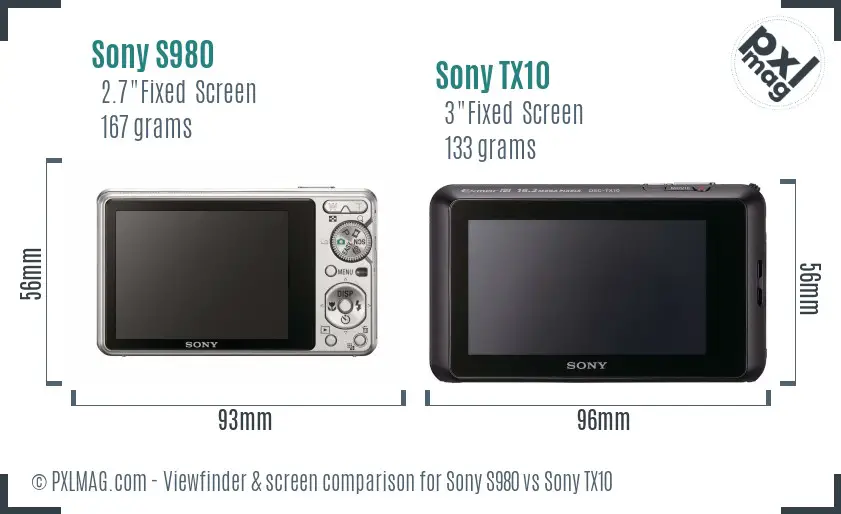 Sony S980 vs Sony TX10 Screen and Viewfinder comparison
