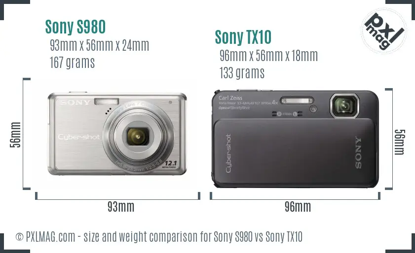 Sony S980 vs Sony TX10 size comparison