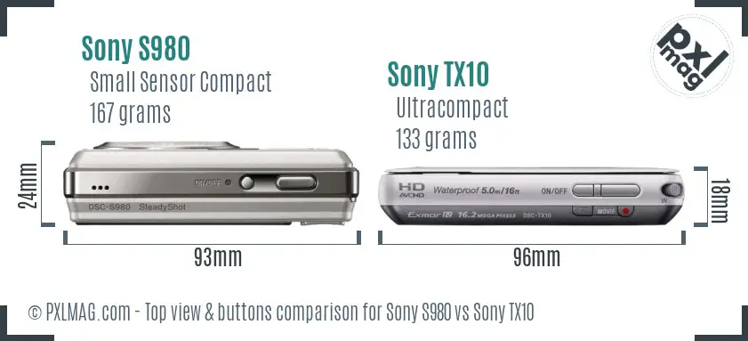 Sony S980 vs Sony TX10 top view buttons comparison