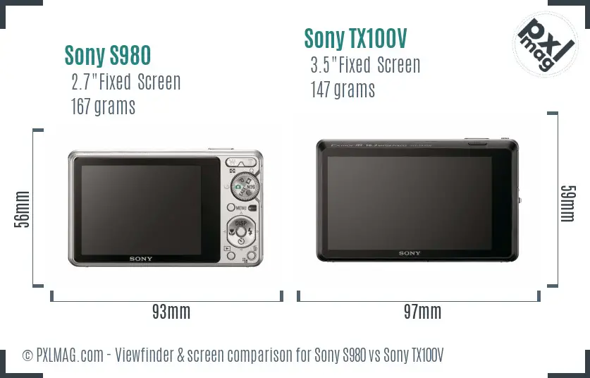 Sony S980 vs Sony TX100V Screen and Viewfinder comparison
