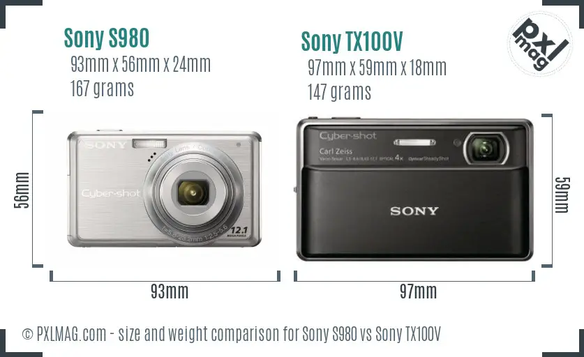 Sony S980 vs Sony TX100V size comparison