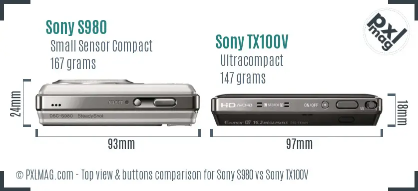 Sony S980 vs Sony TX100V top view buttons comparison