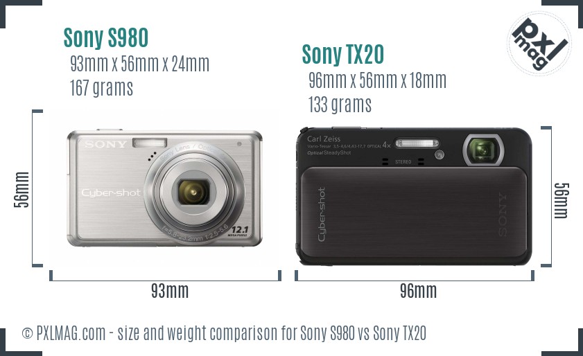 Sony S980 vs Sony TX20 size comparison