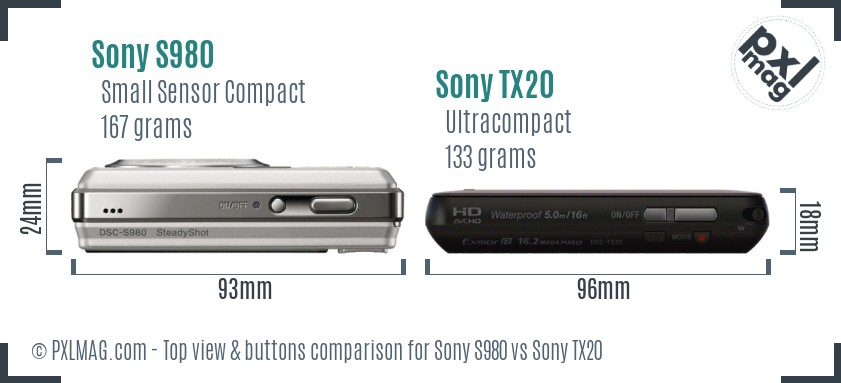 Sony S980 vs Sony TX20 top view buttons comparison