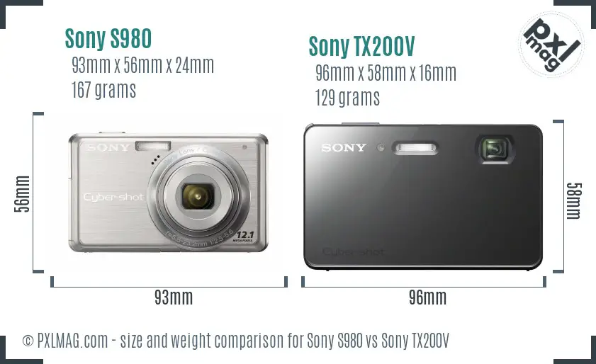 Sony S980 vs Sony TX200V size comparison