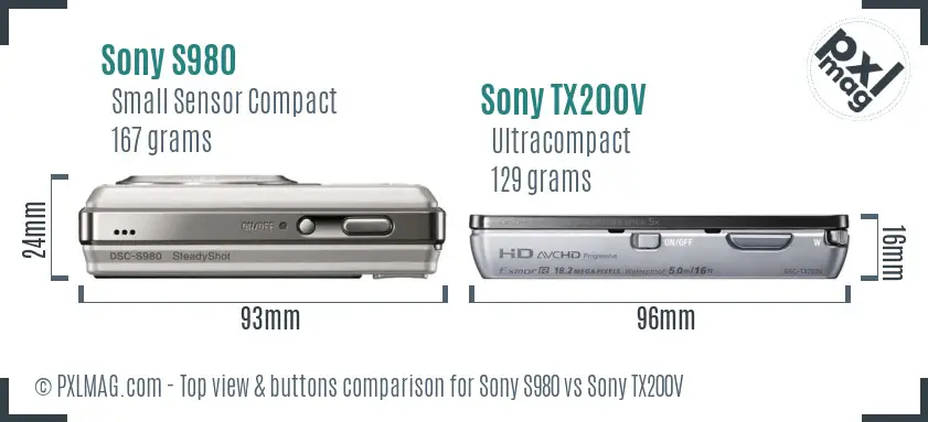 Sony S980 vs Sony TX200V top view buttons comparison