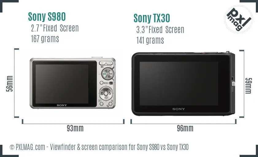 Sony S980 vs Sony TX30 Screen and Viewfinder comparison