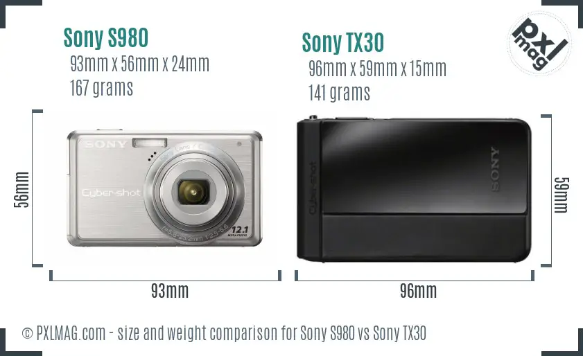 Sony S980 vs Sony TX30 size comparison
