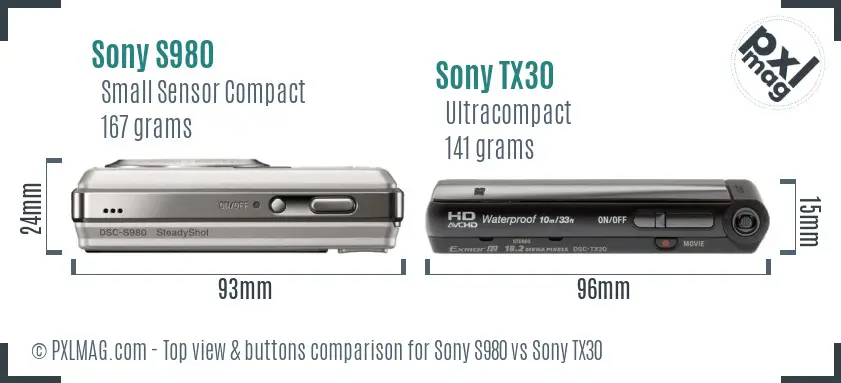 Sony S980 vs Sony TX30 top view buttons comparison