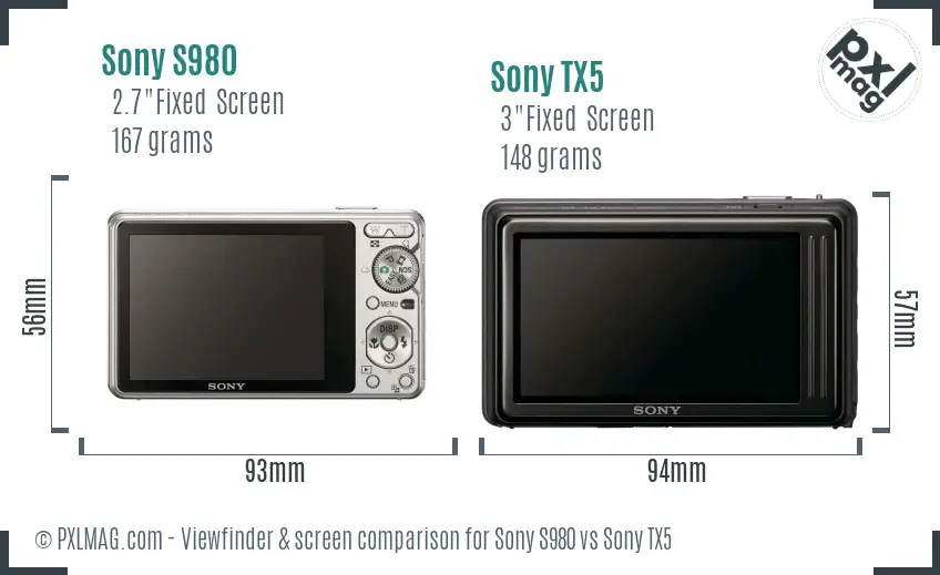 Sony S980 vs Sony TX5 Screen and Viewfinder comparison
