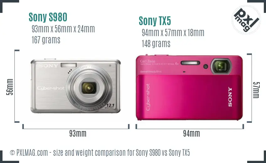 Sony S980 vs Sony TX5 size comparison