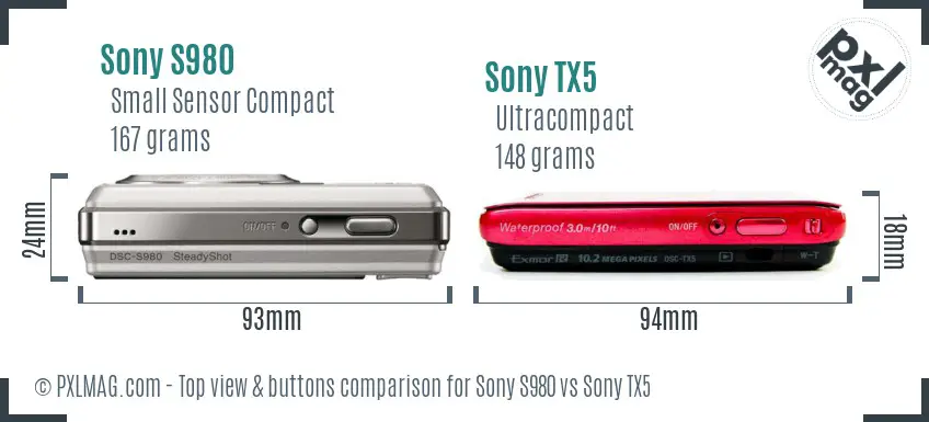 Sony S980 vs Sony TX5 top view buttons comparison