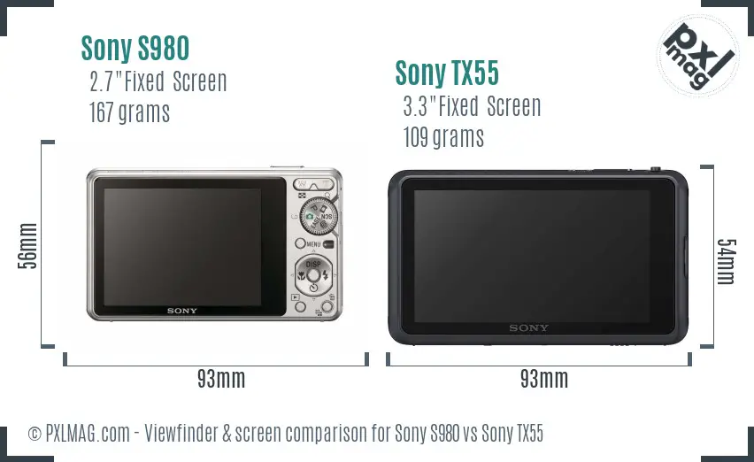 Sony S980 vs Sony TX55 Screen and Viewfinder comparison