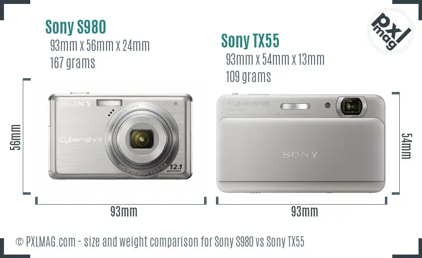 Sony S980 vs Sony TX55 size comparison