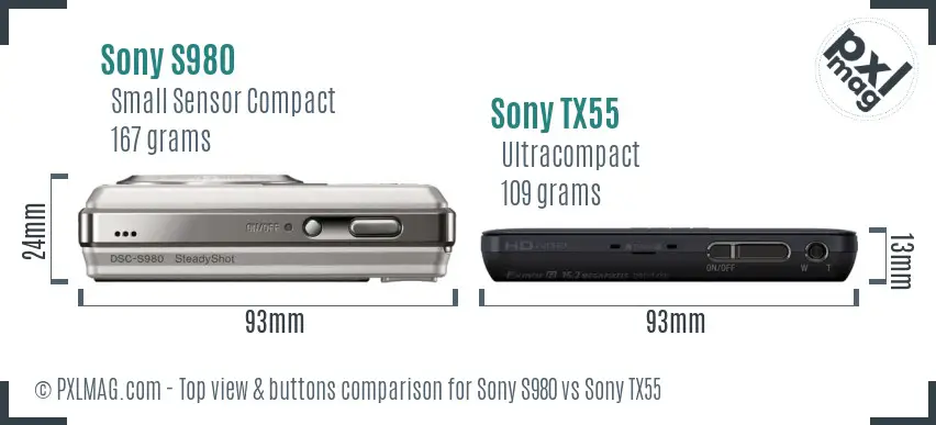 Sony S980 vs Sony TX55 top view buttons comparison
