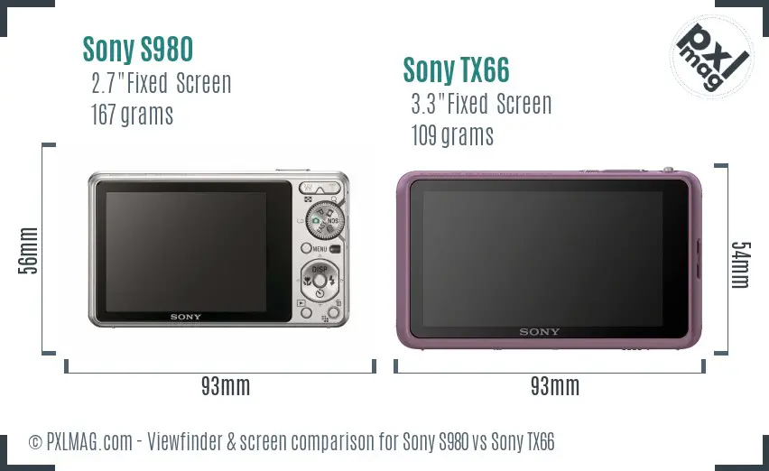 Sony S980 vs Sony TX66 Screen and Viewfinder comparison