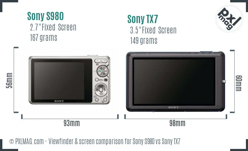 Sony S980 vs Sony TX7 Screen and Viewfinder comparison
