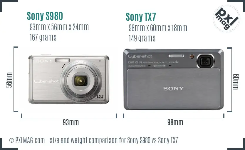 Sony S980 vs Sony TX7 size comparison