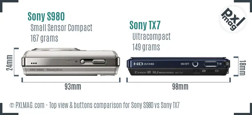 Sony S980 vs Sony TX7 top view buttons comparison