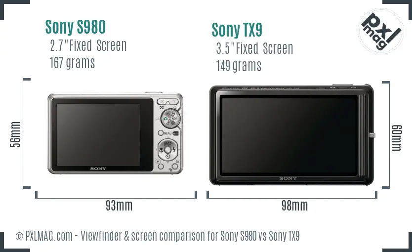 Sony S980 vs Sony TX9 Screen and Viewfinder comparison