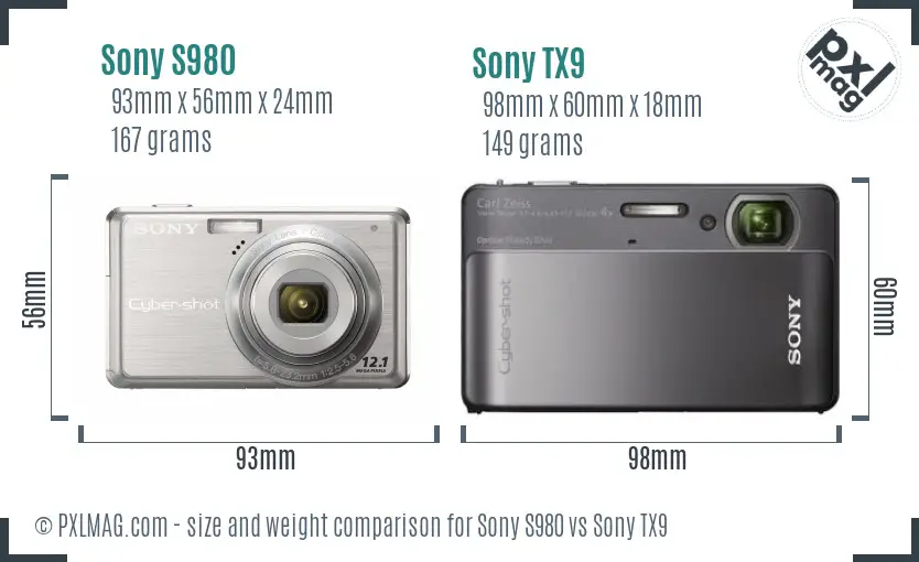 Sony S980 vs Sony TX9 size comparison
