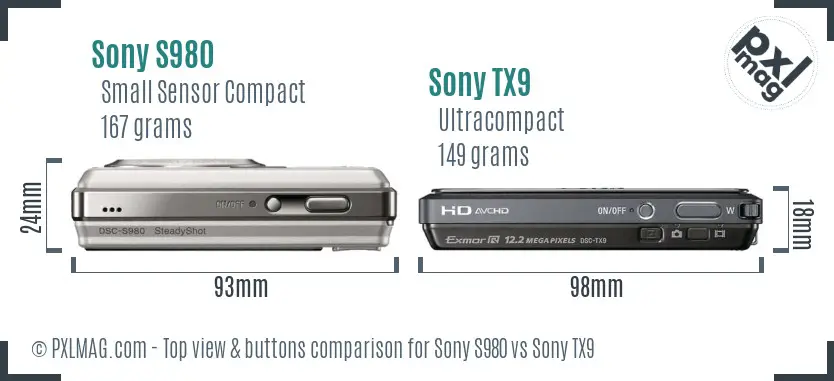 Sony S980 vs Sony TX9 top view buttons comparison