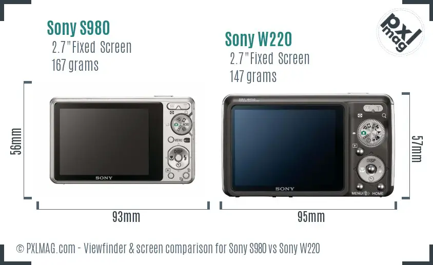 Sony S980 vs Sony W220 Screen and Viewfinder comparison