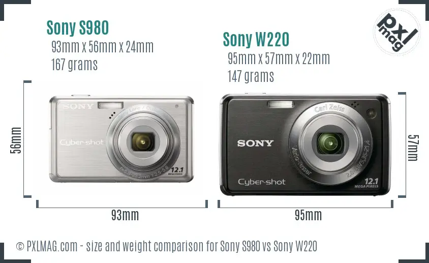 Sony S980 vs Sony W220 size comparison