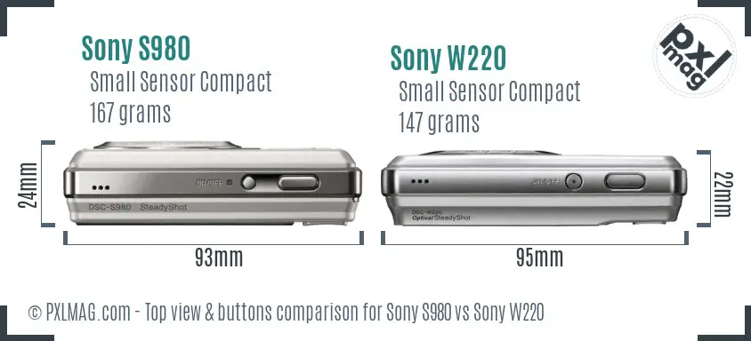 Sony S980 vs Sony W220 top view buttons comparison