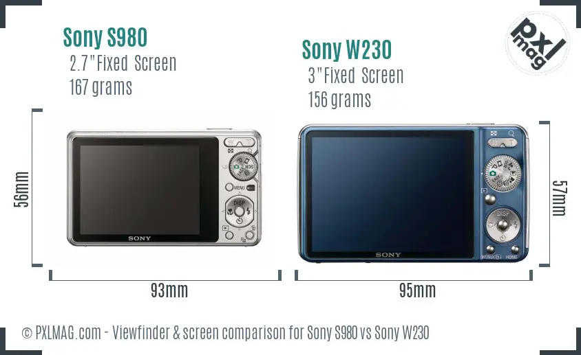 Sony S980 vs Sony W230 Screen and Viewfinder comparison