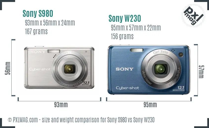 Sony S980 vs Sony W230 size comparison