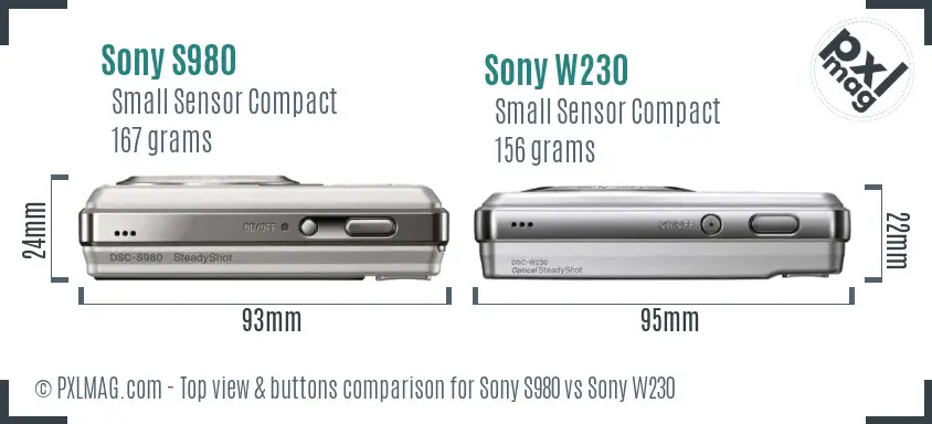 Sony S980 vs Sony W230 top view buttons comparison
