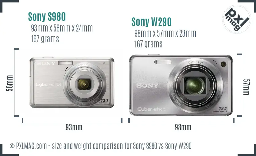 Sony S980 vs Sony W290 size comparison