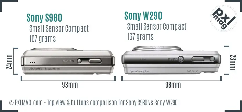 Sony S980 vs Sony W290 top view buttons comparison