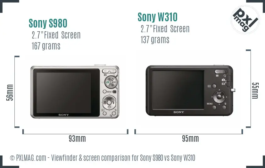 Sony S980 vs Sony W310 Screen and Viewfinder comparison