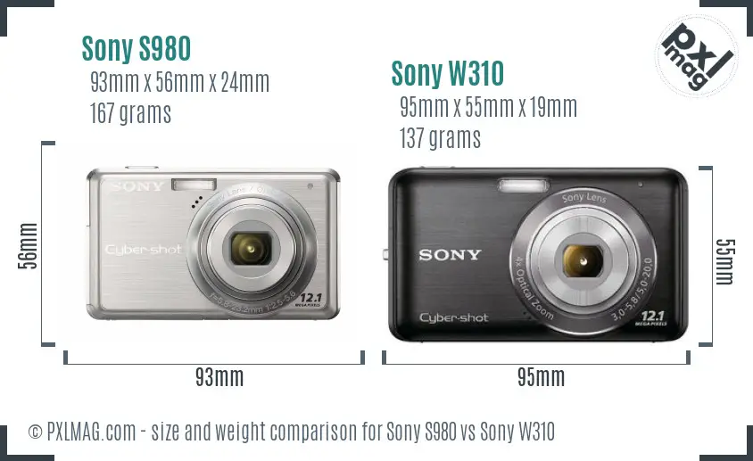 Sony S980 vs Sony W310 size comparison